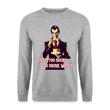 A stylish vampire drinking coffee at night. - Unisex Sweatshirt - salt & pepper - Front - Alina (178cm) & Michal (187cm)