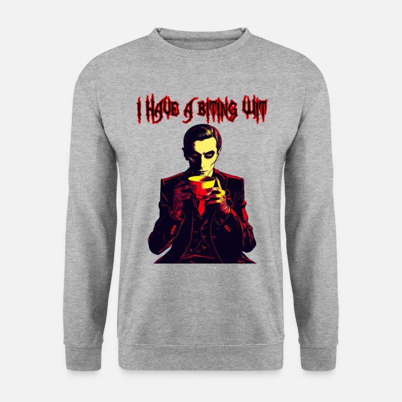 Biting wit Vampire drinnking coffee - Unisex Sweatshirt - salt & pepper