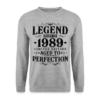 Légende 1989 Vintage Born Vintage Anniversaire - Sweat-shirt Unisexe - gris chiné - Devant - Alina (178cm) & Michal (187cm)