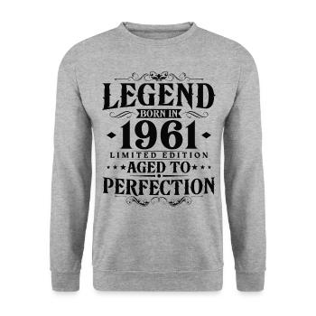 Légende 1961 Vintage Born Vintage Anniversaire - Sweat-shirt Unisexe - gris chiné - Devant - Alina (178cm) & Michal (187cm)