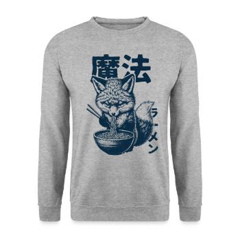 Ramen Kitsune Fuchs - Unisex Pullover - Weißgrau meliert - Vorne - Alina (178cm) & Michal (187cm)