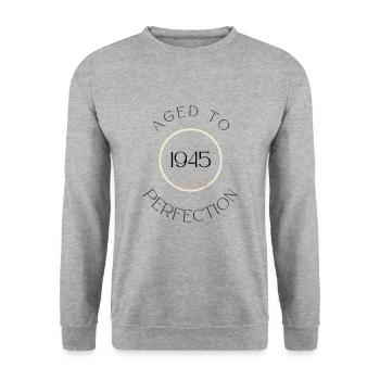 80. Geburtstag, aged to perfection 1945, Geschenk - Unisex Pullover - Weißgrau meliert - Vorne - Alina (178cm) & Michal (187cm)