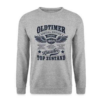 Oldtimer Baujahr 1955 - Geburtstag - Geschenk - Unisex Pullover - Weißgrau meliert - Vorne - Alina (178cm) & Michal (187cm)