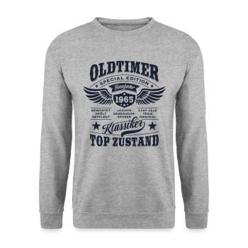Oldtimer Baujahr 1965 - Geburtstag - Geschenk - Unisex Pullover - Weißgrau meliert - Vorne - Alina (178cm) & Michal (187cm)