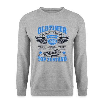 Oldtimer Baujahr 1955 - Geburtstag - Geschenk - Unisex Pullover - Weißgrau meliert - Vorne - Alina (178cm) & Michal (187cm)