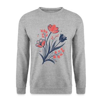 Blumen - Frühling - Sommer - Blüten - Unisex Pullover - Weißgrau meliert - Vorne - Alina (178cm) & Michal (187cm)