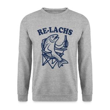 Re-Lachs Relax - Fisch - Angler Geschenk - Unisex Pullover - Weißgrau meliert - Vorne - Alina (178cm) & Michal (187cm)
