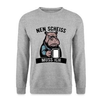 Stures Nilpferd - Nen Scheiß muss ich - Kaffee - Unisex Pullover - Weißgrau meliert - Vorne - Alina (178cm) & Michal (187cm)