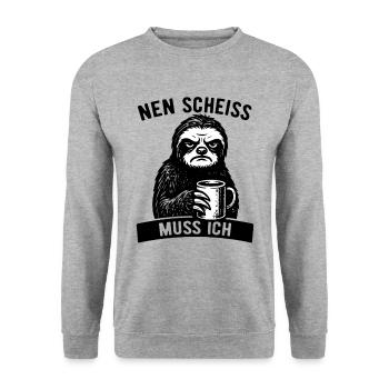 Stures Faultier Nen Scheiß muss ich - Kaffee - Unisex Pullover - Weißgrau meliert - Vorne - Alina (178cm) & Michal (187cm)