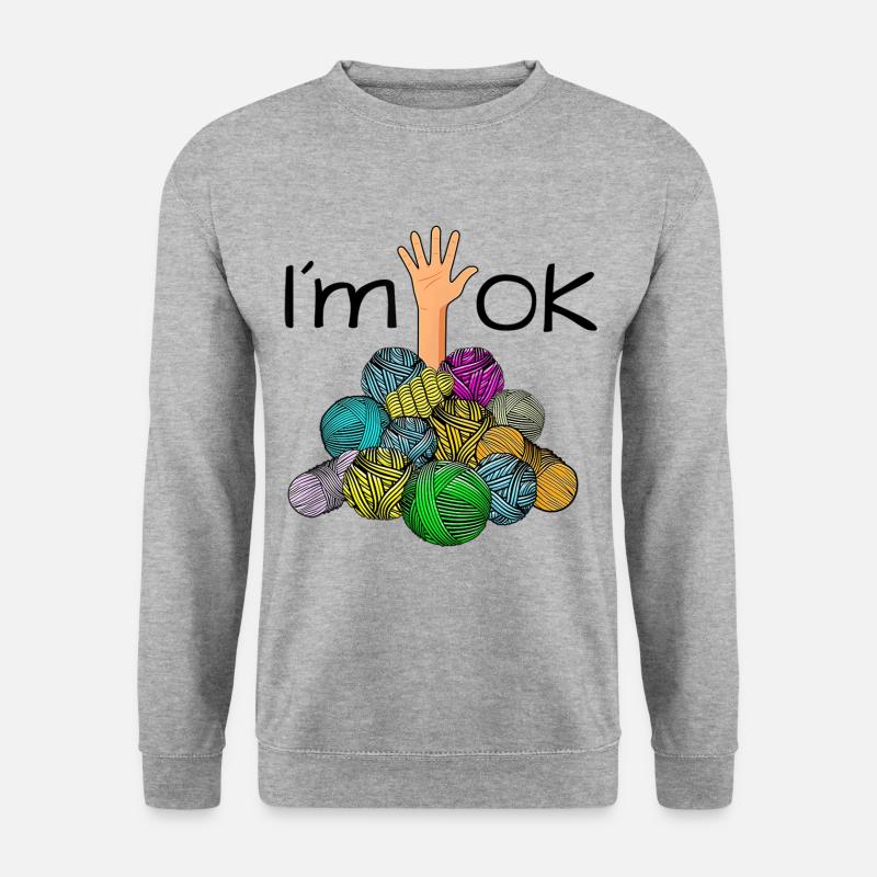 Im Ok Funny Crochet And Knitting Yarn Mess - Unisex Pullover - Weißgrau meliert