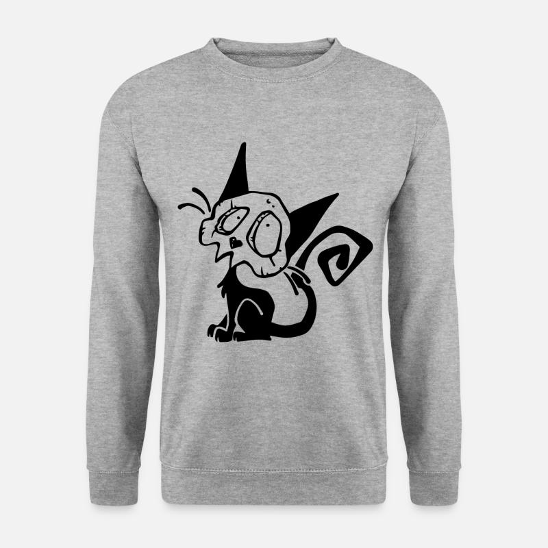Totenkopf Schwarze Katze - Unisex Pullover - Weißgrau meliert