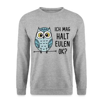 Ich Mag Halt Eulen Eule Eulenliebhaber Kauz - Unisex Pullover - Weißgrau meliert - Vorne - Alina (178cm) & Michal (187cm)