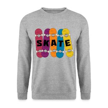 Skate - 5 Skateboard Shirt 5 Skating - Unisex Pullover - Weißgrau meliert - Vorne - Alina (178cm) & Michal (187cm)