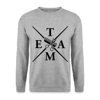 schere kamm team stylist - Unisex Pullover - Weißgrau meliert - Vorne - Alina (178cm) & Michal (187cm)