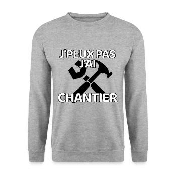 J’peux pas j’ai chantier - Sweat-shirt Unisexe - gris chiné - Devant - Alina (178cm) & Michal (187cm)