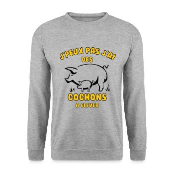 J’peux pas j’ai des cochons à élever - Sweat-shirt Unisexe - gris chiné - Devant - Alina (178cm) & Michal (187cm)