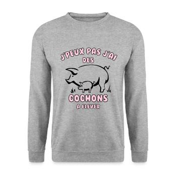 J’peux pas j’ai cochons à élever - Sweat-shirt Unisexe - gris chiné - Devant - Alina (178cm) & Michal (187cm)