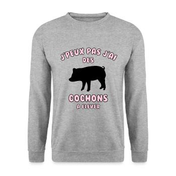 J’peux pas j’ai cochons à élever - Sweat-shirt Unisexe - gris chiné - Devant - Alina (178cm) & Michal (187cm)