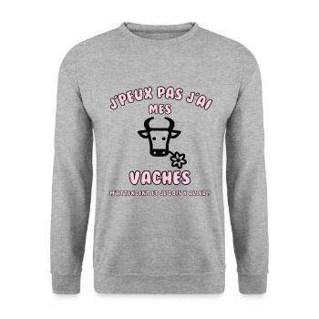 J’peux pas j’ai mes vaches qui m’attendent - Sweat-shirt Unisexe - gris chiné - Devant - Alina (178cm) & Michal (187cm)