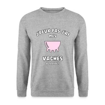 J’peux pas j’ai mes vaches à traire - Sweat-shirt Unisexe - gris chiné - Devant - Alina (178cm) & Michal (187cm)