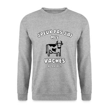 J’peux pas j’ai mes vaches à traire - Sweat-shirt Unisexe - gris chiné - Devant - Alina (178cm) & Michal (187cm)