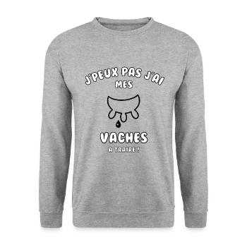 J’peux pas j’ai mes vaches à traire - Sweat-shirt Unisexe - gris chiné - Devant - Alina (178cm) & Michal (187cm)