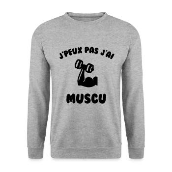 J’peux pas j’ai muscu - Sweat-shirt Unisexe - gris chiné - Devant - Alina (178cm) & Michal (187cm)