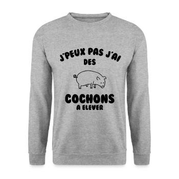 J’peux pas j’ai des cochons à élever - Sweat-shirt Unisexe - gris chiné - Devant - Alina (178cm) & Michal (187cm)