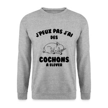 J’peux pas j’ai des cochons à élever - Sweat-shirt Unisexe - gris chiné - Devant - Alina (178cm) & Michal (187cm)