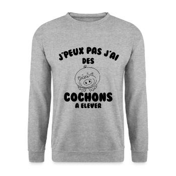 J’peux pas j’ai des cochons à élever - Sweat-shirt Unisexe - gris chiné - Devant - Alina (178cm) & Michal (187cm)