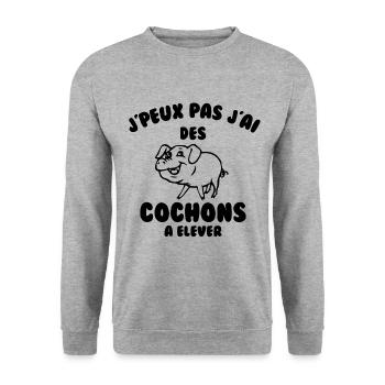 J’peux pas j’ai des cochons à élever - Sweat-shirt Unisexe - gris chiné - Devant - Alina (178cm) & Michal (187cm)