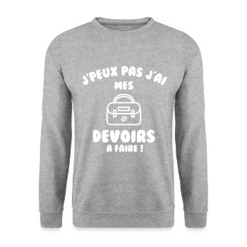 J’peux pas j’ai mes devoirs à faire - Sweat-shirt Unisexe - gris chiné - Devant - Alina (178cm) & Michal (187cm)