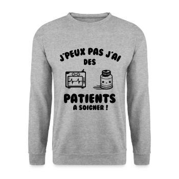 Patient à soigner - Sweat-shirt Unisexe - gris chiné - Devant - Alina (178cm) & Michal (187cm)