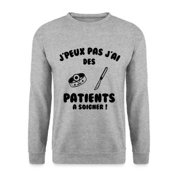 Patient à soigner - Sweat-shirt Unisexe - gris chiné - Devant - Alina (178cm) & Michal (187cm)