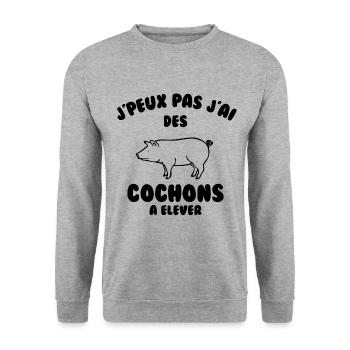 J’peux pas j’ai des cochons à élever - Sweat-shirt Unisexe - gris chiné - Devant - Alina (178cm) & Michal (187cm)