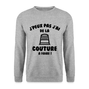 J’peux pas j’ai de la couture à faire - Sweat-shirt Unisexe - gris chiné - Devant - Alina (178cm) & Michal (187cm)