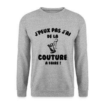J’peux pas j’ai de la couture à faire - Sweat-shirt Unisexe - gris chiné - Devant - Alina (178cm) & Michal (187cm)