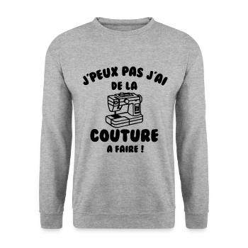 J’peux pas j’ai de la couture à faire - Sweat-shirt Unisexe - gris chiné - Devant - Alina (178cm) & Michal (187cm)