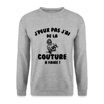 J’peux pas j’ai de la couture à faire - Sweat-shirt Unisexe - gris chiné - Devant - Alina (178cm) & Michal (187cm)