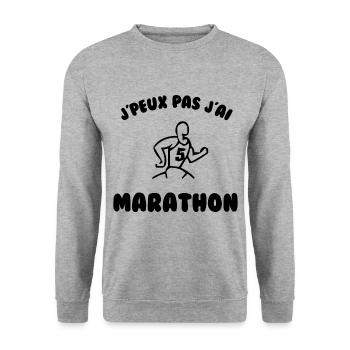 J’peux pas j’ai marathon - Sweat-shirt Unisexe - gris chiné - Devant - Alina (178cm) & Michal (187cm)
