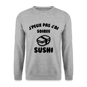 J’peux pas j’ai soirée sushi - Sweat-shirt Unisexe - gris chiné - Devant - Alina (178cm) & Michal (187cm)