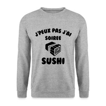 J’peux pas j’ai soirée sushi - Sweat-shirt Unisexe - gris chiné - Devant - Alina (178cm) & Michal (187cm)