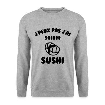 J’peux pas j’ai soirée sushi - Sweat-shirt Unisexe - gris chiné - Devant - Alina (178cm) & Michal (187cm)
