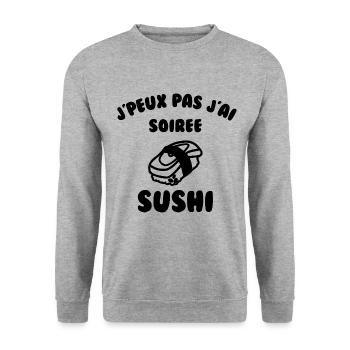 J’peux pas j’ai soirée sushi - Sweat-shirt Unisexe - gris chiné - Devant - Alina (178cm) & Michal (187cm)