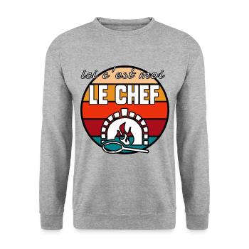 Ici c’est moi le chef - Sweat-shirt Unisexe - gris chiné - Devant - Alina (178cm) & Michal (187cm)