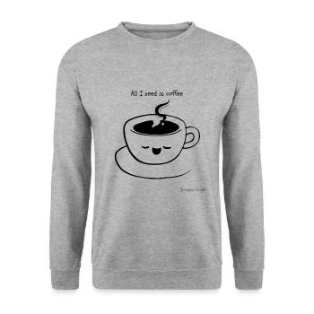 Alles, was ich brauche, ist Kaffee - Unisex Pullover - Weißgrau meliert - Vorne - Alina (178cm) & Michal (187cm)