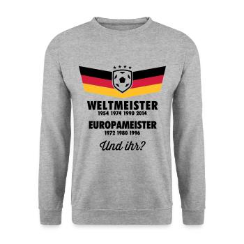 4 MAL WELTMEISTER, 3 MAL EUROPAMEISTER UND IHR? - Unisex Pullover - Weißgrau meliert - Vorne - Alina (178cm) & Michal (187cm)