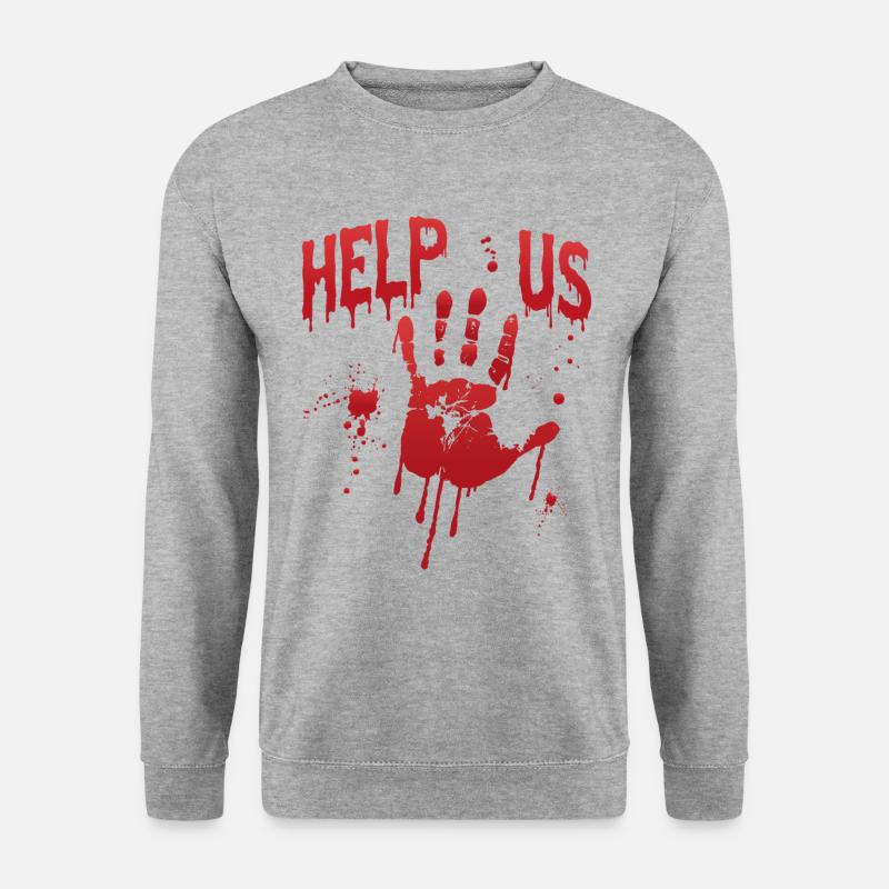 Blutiger Handabdruck Helfen Sie uns - Unisex Pullover - Weißgrau meliert