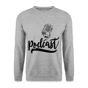 Podcast Podcasts Produktion Anhören Host - Unisex Pullover - Weißgrau meliert - Vorne - Alina (178cm) & Michal (187cm)