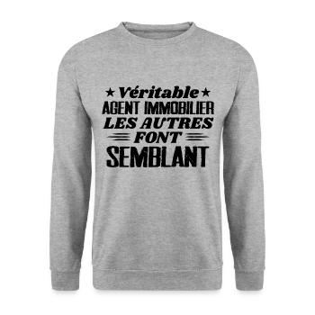 Véritable Agent Immobilier Cadeau Humour - Sweat-shirt Unisexe - gris chiné - Devant - Alina (178cm) & Michal (187cm)